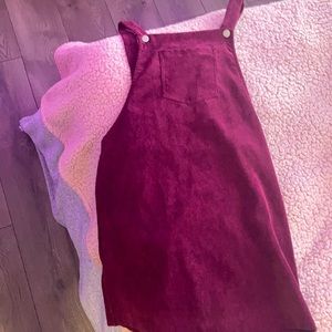 maroon overall dress